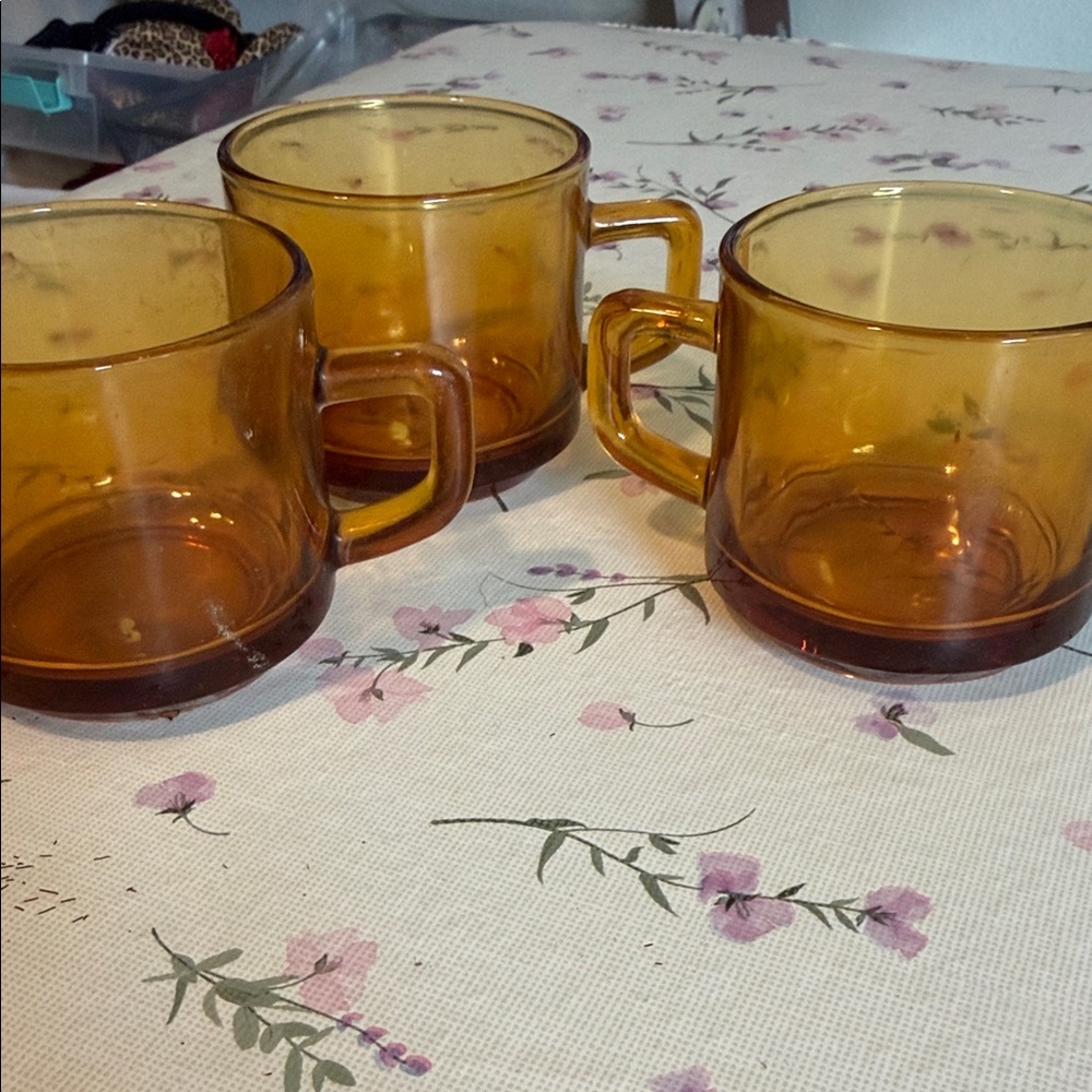 Source Unknown Amber Glass Mugs - Set of 3